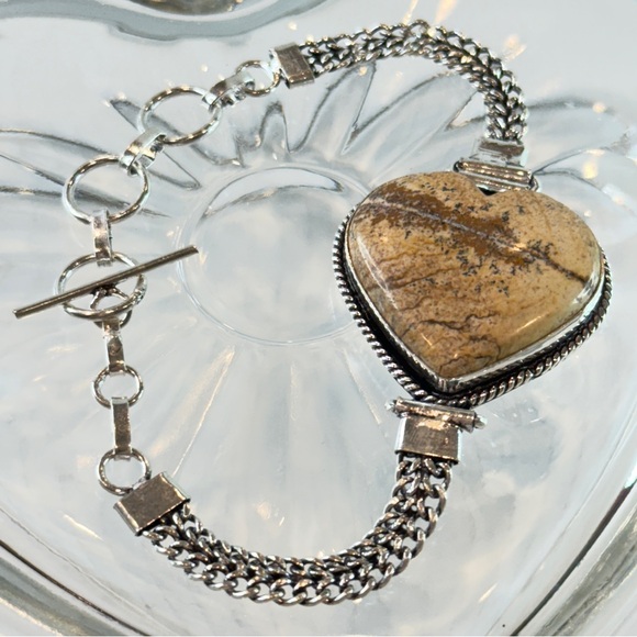 🆕 Picture Jasper Heart Bracelet in 925 Sterling Silver – Artisan Chain Design - Picture 10 of 16